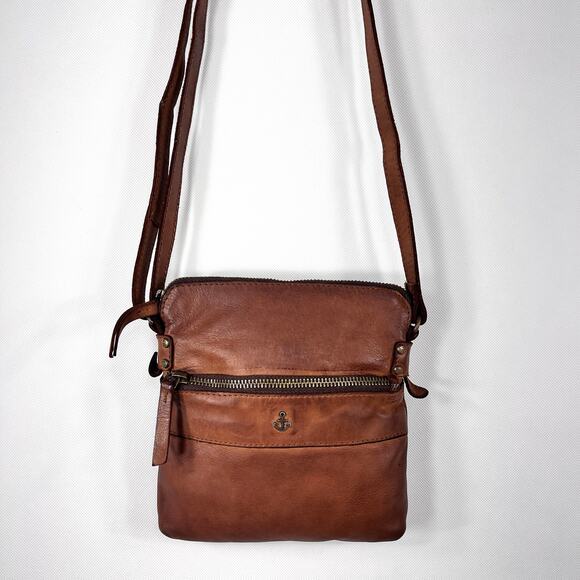 Harbour 2nd Taliza Crossbody Leather Bag Cognac Brown Rustic Washed Cowhide Boho - Picture 1 of 12